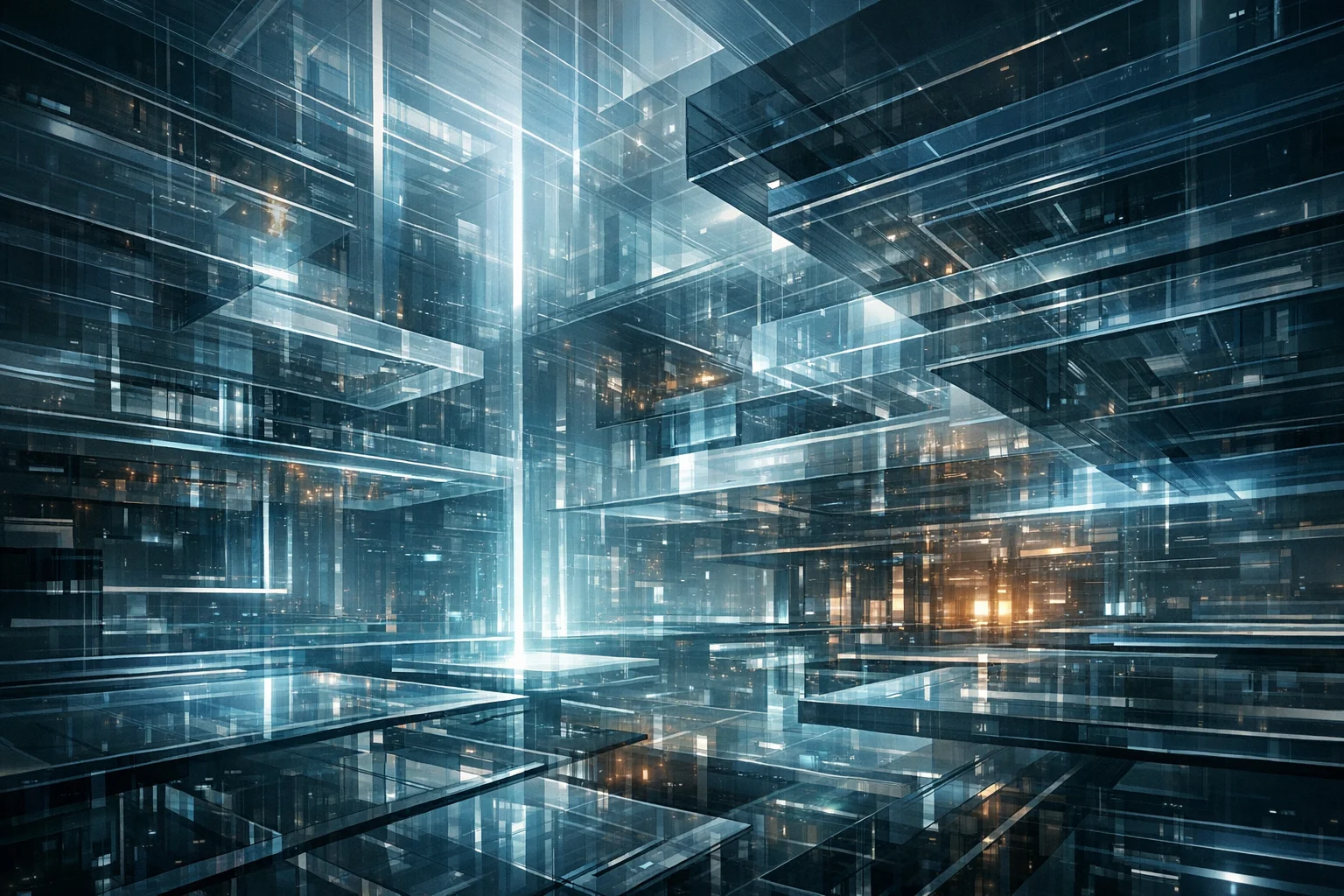 浮遊するボリュメトリックレイヤー、深い計算深度を備えた多次元の建築空間、cr