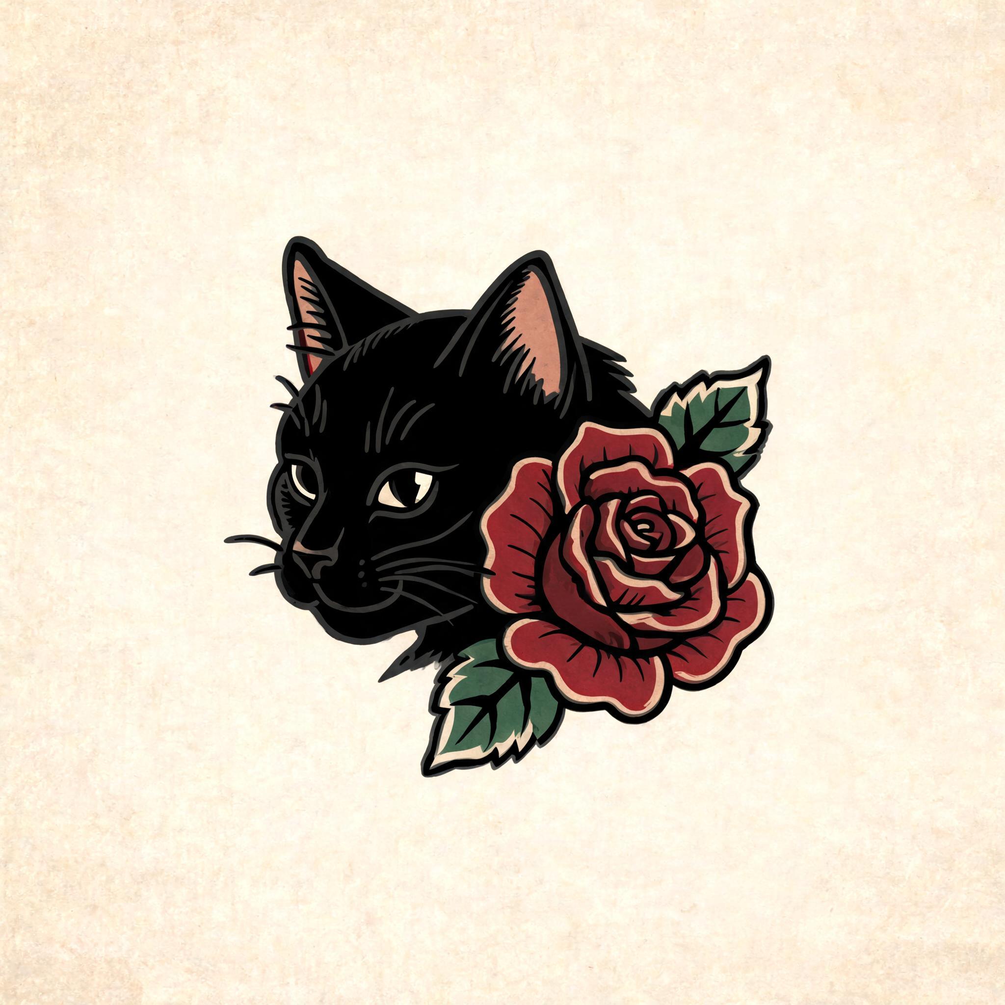 Schwarze Katze und Rose