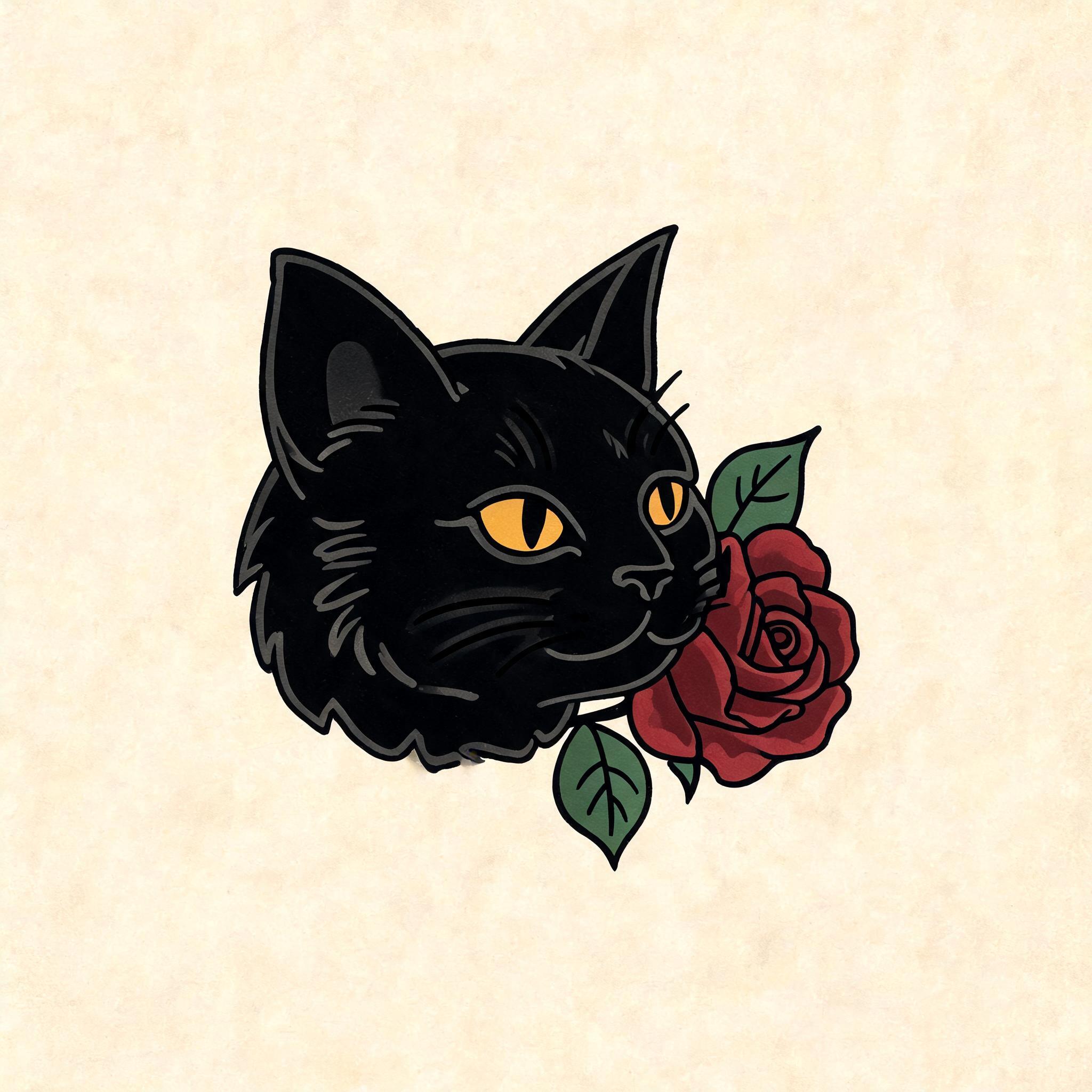 Gato negro y rosa