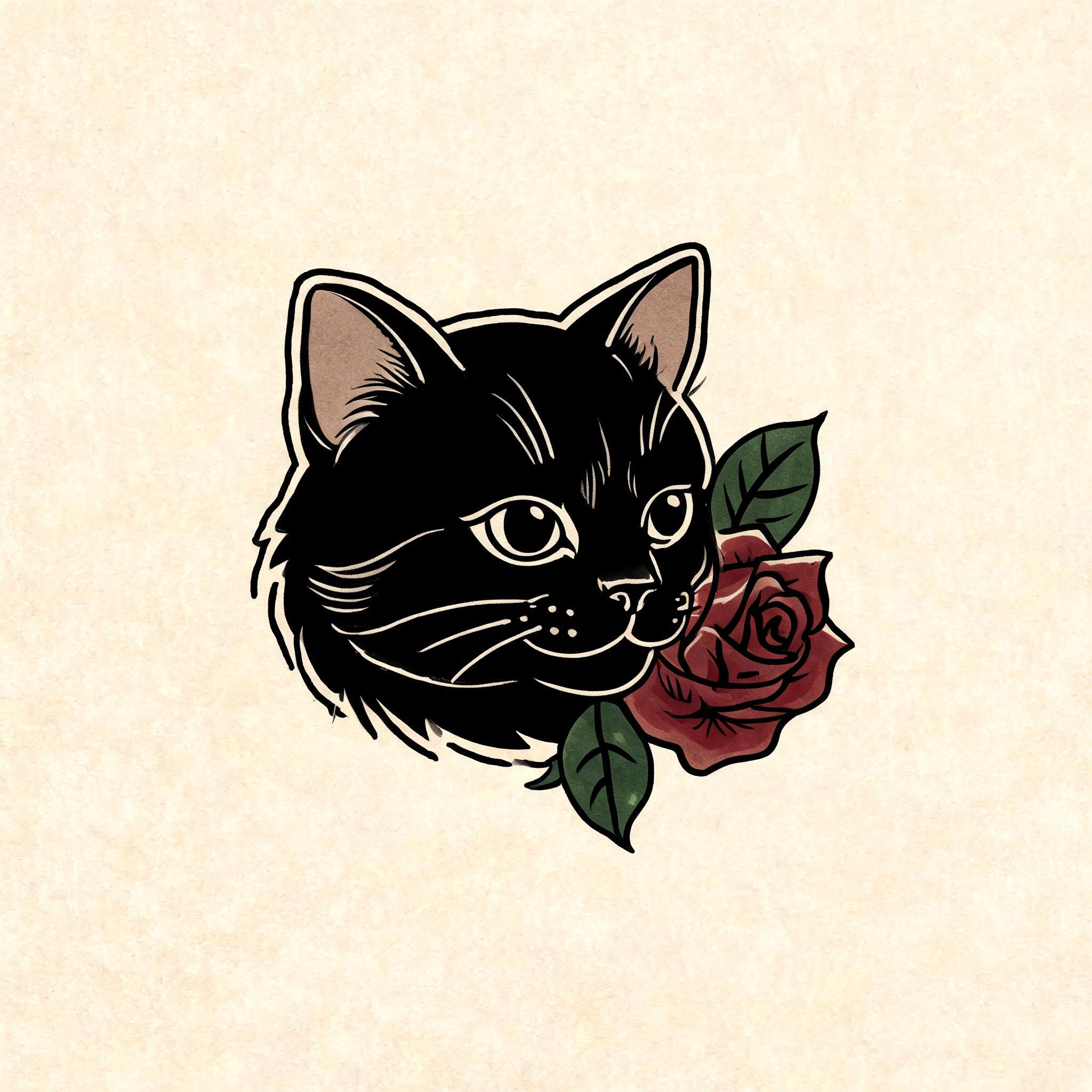 Chat noir et rose
