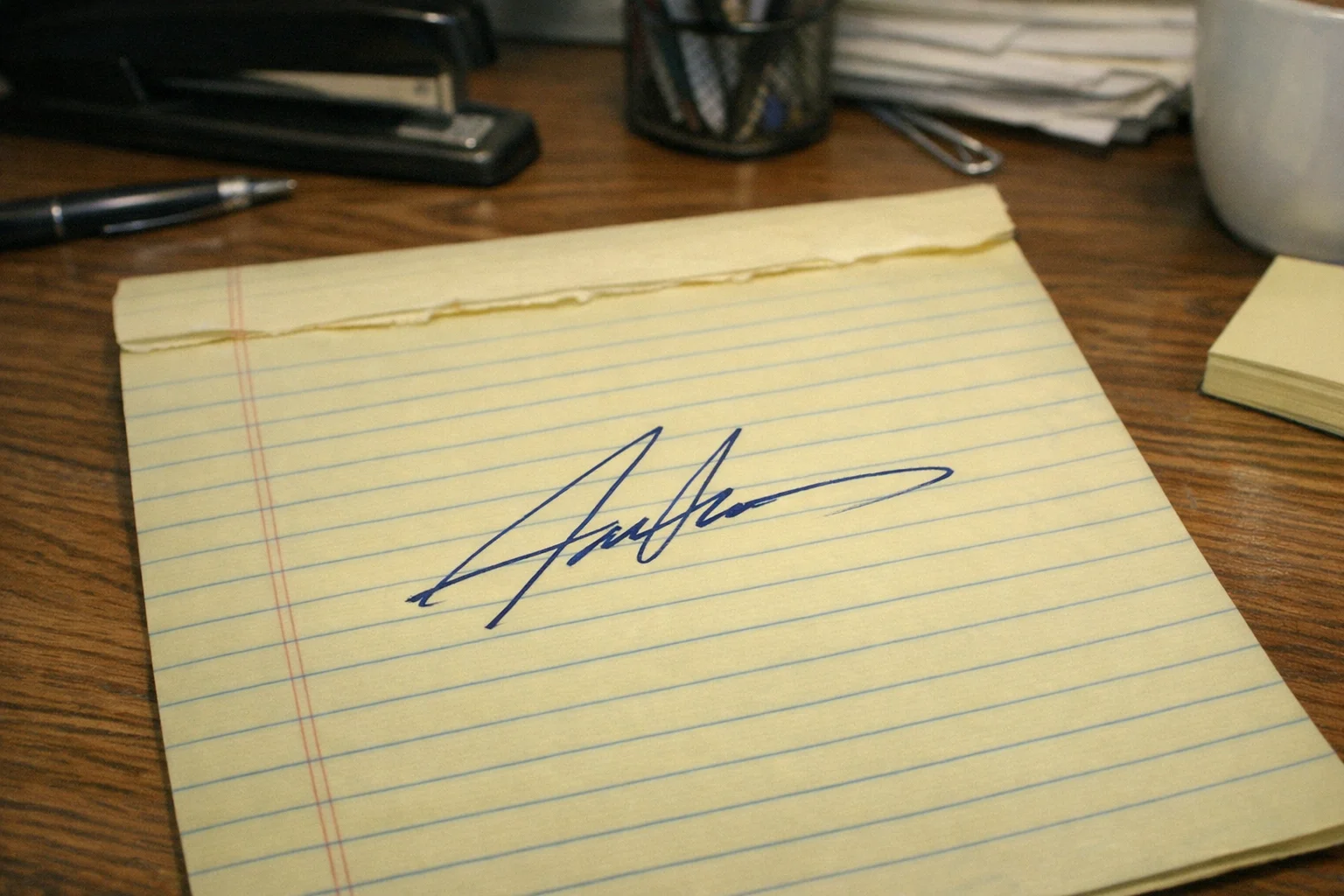 Signature on legal pad
