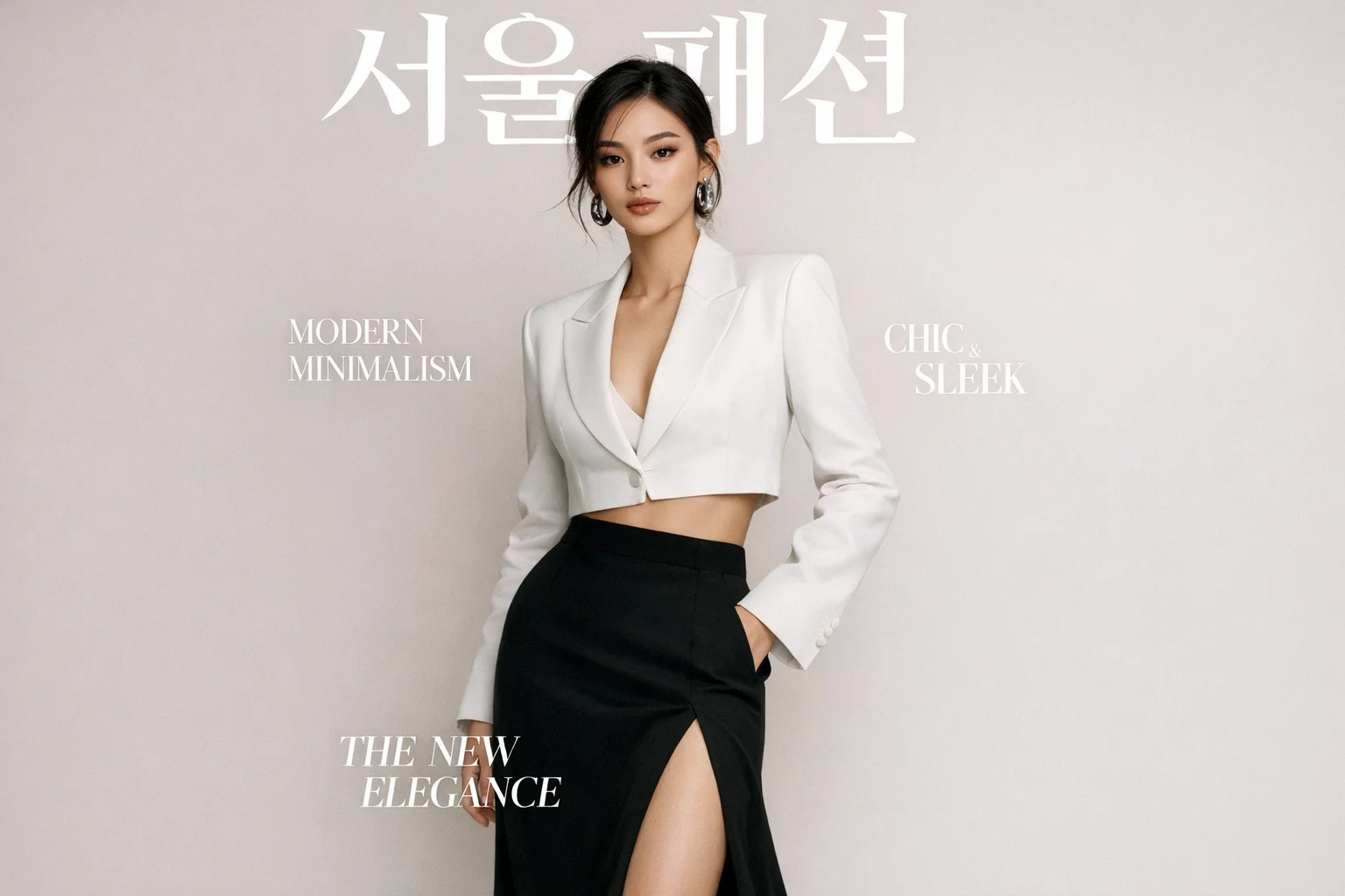 AI magazine cover generator showing a fashion model with Korean text