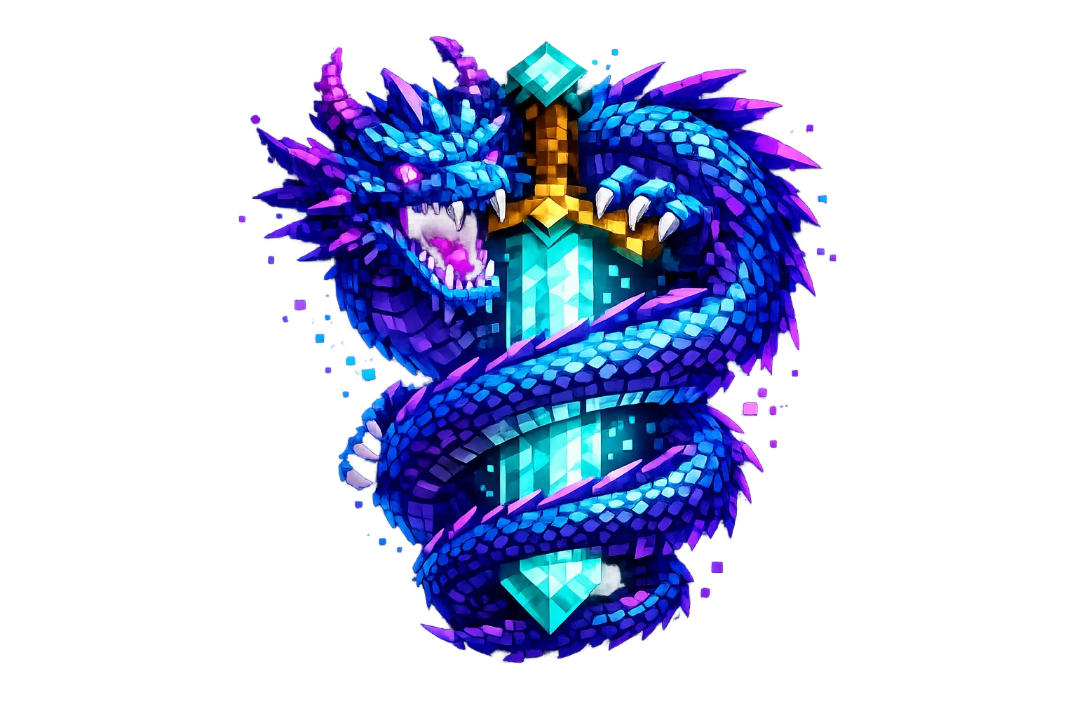 Minecraft server logo design with dragon and sword
