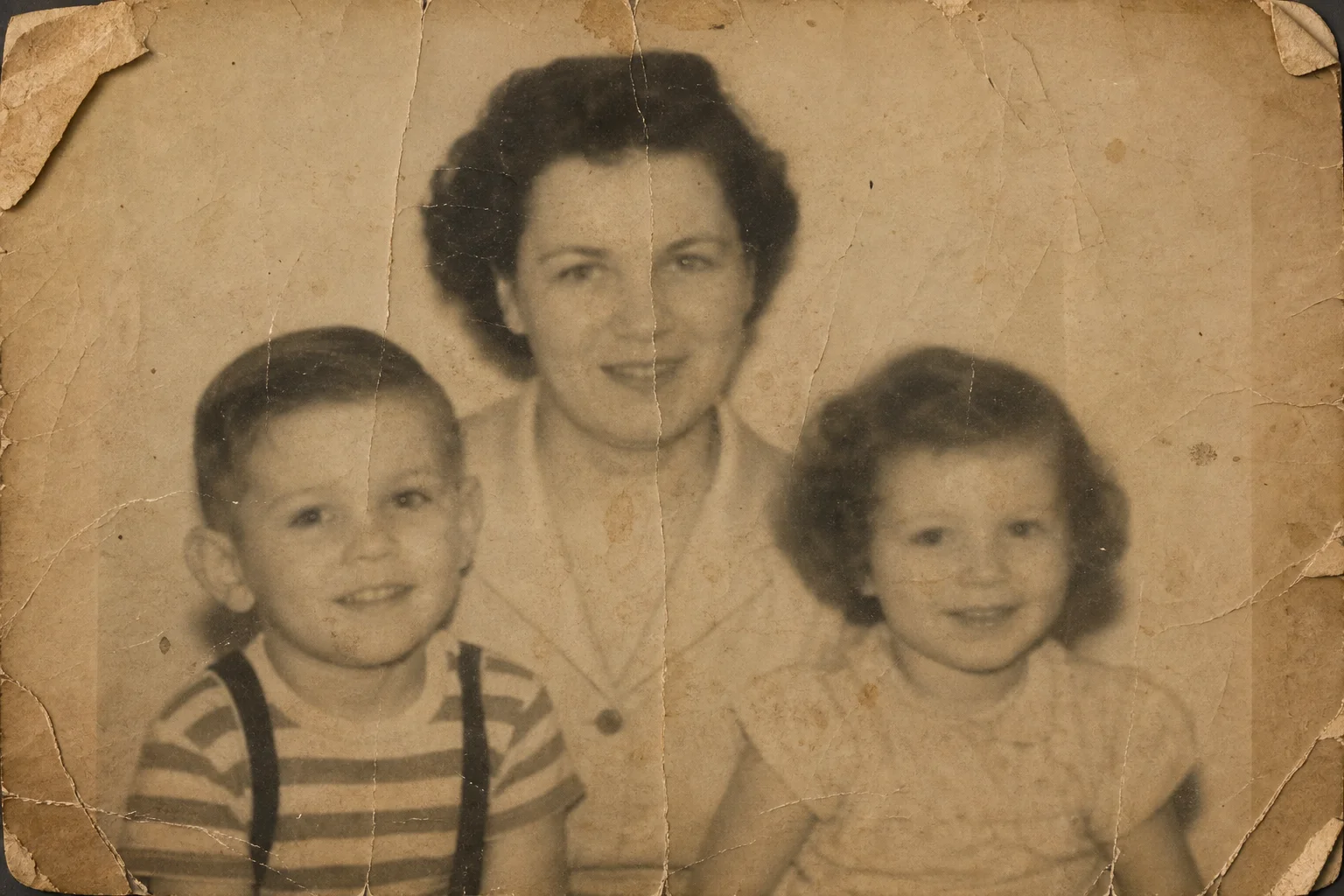 Damaged 1950s family portrait